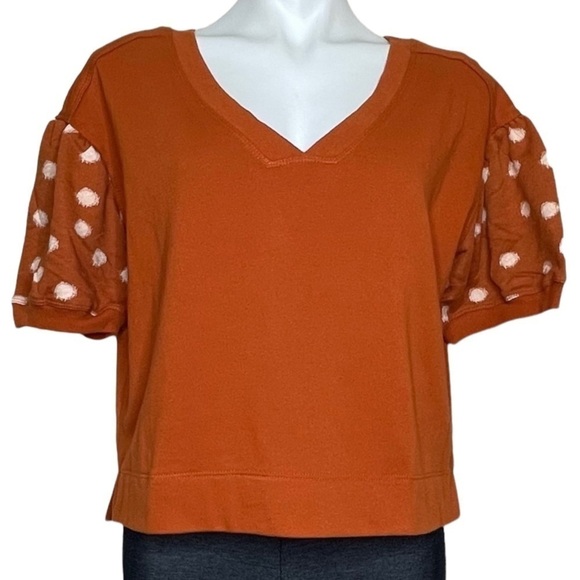 Anthropology Daily Practice orange top polka dot sleeve NWT small - Picture 2 of 7